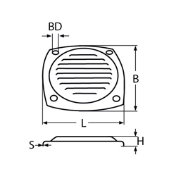 Technische Zeichnung zu Rechteckiges Kiemenblech 130x130mm (Edelstahl)
