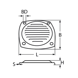 Technische Zeichnung zu Rechteckiges Kiemenblech 100x100mm (Edelstahl)