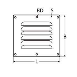 Technische Zeichnung zu Rechteckiges Kiemenblech 127x115mm (Edelstahl)