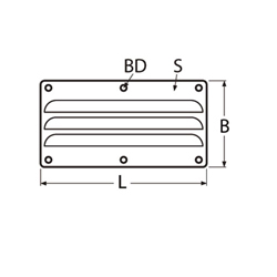 Technische Zeichnung zu Rechteckiges Kiemenblech 127x66mm (Edelstahl)