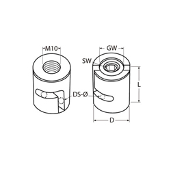 Technische Zeichnung zu Kreuzklemme mit M10 AnschluÃ 0-90Â° M12 fÃŒr Drahtseil 3mm (Edelstahl)