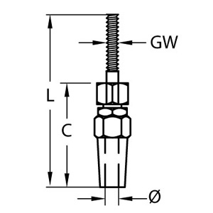 Technische Zeichnung zu Montage-Gewindeterminal 8mm (Edelstahl)
