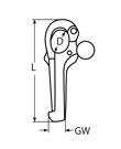 Technische Zeichnung zu Pelikanhaken M10 x 144mm Edelstahl