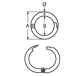 Technische Zeichnung zu Rundring mit Schnappverschluss 8x35mm (Edelstahl)