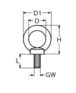 Technische Zeichnung zu Ring-Schraube 8mm, geschmiedet, Ã€hnlich DIN580 (A4-Edelstahl)