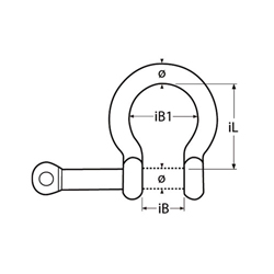 Technische Zeichnung zu SchÃ€kel, geschweift, mit unverlierbarem Bolzen 6mm (Edelstahl)