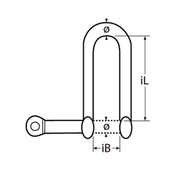 Technische Zeichnung zu SchÃ€kel D-lang mit unverlierbarem Bolzen 5mm (Edelstahl)