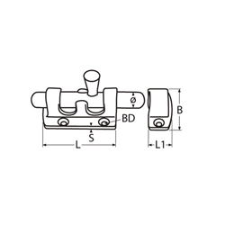Technische Zeichnung zu Bolzenriegel, abgerundet, 112x38mm (Edelstahl)
