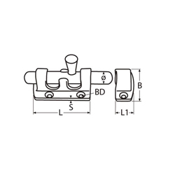 Technische Zeichnung zu Bolzenriegel, abgerundet, 60x30mm (Edelstahl)