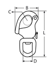 Technische Zeichnung zu WICHARD SchnappschÃ€kel 105mm, groÃes Wirbelauge (Edelstahl) 