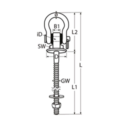 Technische Zeichnung zu Augenbolzen mit SchÃ€kelkopf M8x235mm (Edelstahl A4)