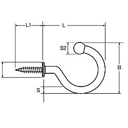 Technische Zeichnung zu Schraubhaken mit Beffe, rund, 17x2,7mm (Edelstahl)