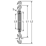 Technische Zeichnung zu Spannschloss Haken/Haken 12mm (Edelstahl)
