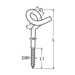 Technische Zeichnung zu Spiralhaken mit Holzgewinde 8,8x120mm (Edelstahl A2)