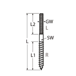 Technische Zeichnung zu Stockschraube M6 mit Linksgewinde (Edelstahl)