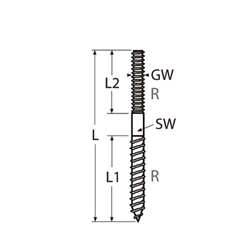 Technische Zeichnung zu Stockschraube M8 mit Rechtsgewinde (Edelstahl)