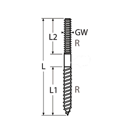 Technische Zeichnung zu Stockschraube M6x60mm mit Rechtsgewinde ohne SchlÃŒsselfÃ€che (Edelstahl)