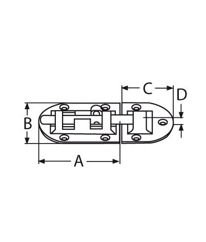 Technische Zeichnung zu Bolzenriegel, abgerundet, 60x30mm (Edelstahl)