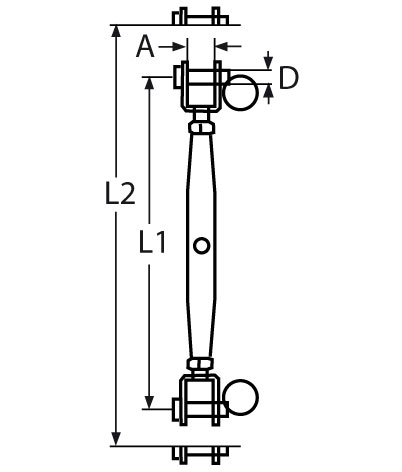 Technische Zeichnung zu Wantenspanner mit geschweiÃ�tem Gabelkopf 5 mm (Edelstahl)