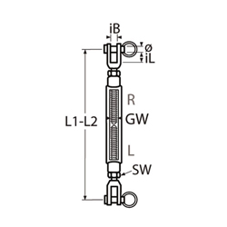Technische Zeichnung zu Wantenspanner M20 mit offenem KÃ¶rper (Edelstahl)