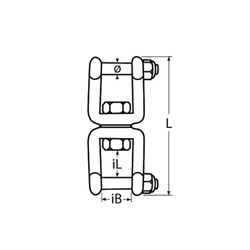 Technische Zeichnung zu Wirbel mit Innensechskant und Sicherungsmutter, Gabel-Gabel 8mm Edelstahl