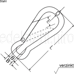 Technische Zeichnung zu Karabiner Standard 4x40mm (verzinkt)
