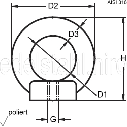 Technische Zeichnung zu Ring-Mutter M30 (verzinkt)