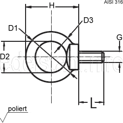Technische Zeichnung zu Ring-Schraube 30mm (verzinkt)