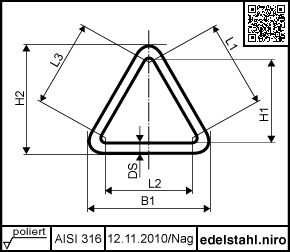 Technische Zeichnung zu Triangel 4.9x44x41mm (Edelstahl)